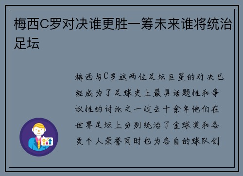 梅西C罗对决谁更胜一筹未来谁将统治足坛